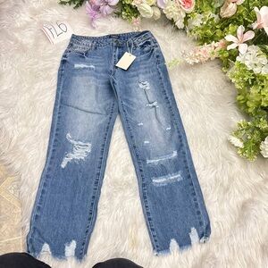 Flamingals distressed denim straight leg stretchy denim jeans size xs FL6 89